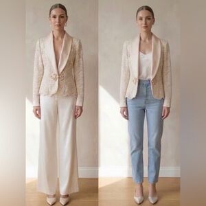 Tina di Martina Bridal Lace Blazer Rehearsal Dinner Tuxedo Jacket Ivory Cream
